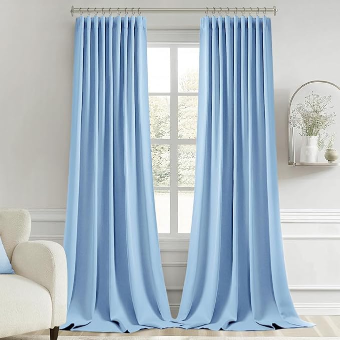 MIULEE Sky Blue Back Tab Blackout Curtains 108 Inch Long 2 Panels Set - Image 9