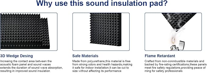 4 Pack Black Acoustic Foam Panels, High Density Soundproof Wall Panels - Image 5