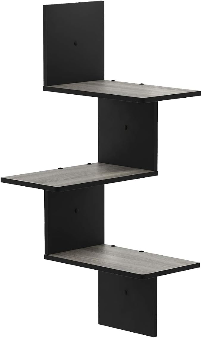 Furinno Rossi Wall Mounted Shelves 3-Tier Rectangle French Oak Grey/Black by Furinno-FitsYourSpaceFitsYourBudget