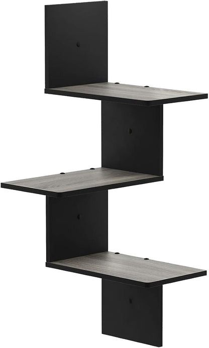 Furinno Rossi Wall Mounted Shelves 3-Tier Rectangle French Oak Grey/Black by Furinno-FitsYourSpaceFitsYourBudget