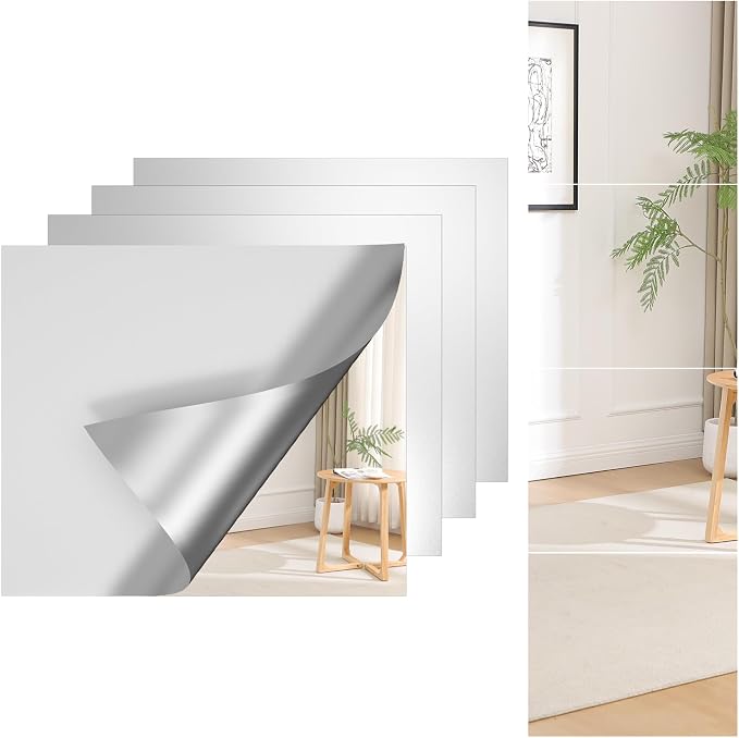 DUMOS 4 Pack Wall Mirror Tiles, Hallway Mirror 14"x12" HD Glass Sheets by DumosLifestyle