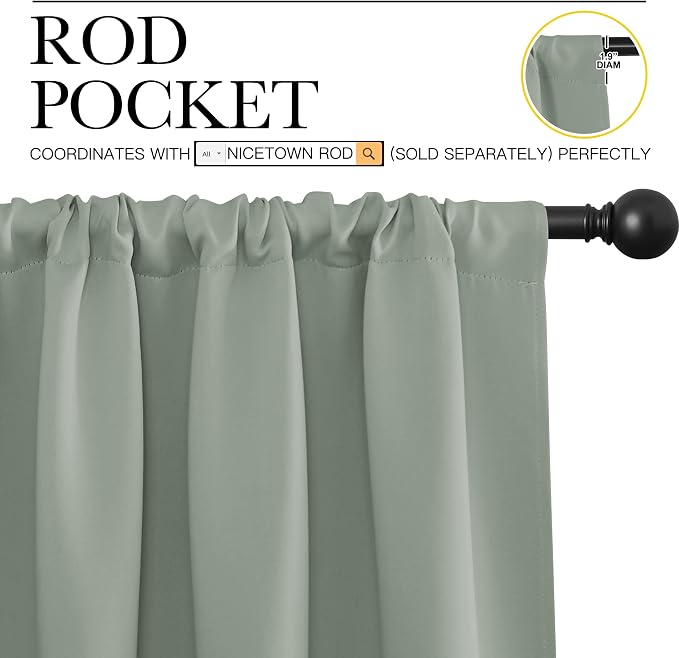 NICETOWN 2 Panels Blackout Curtains, Rod Pocket Thermal Insulated Drapess - Image 2