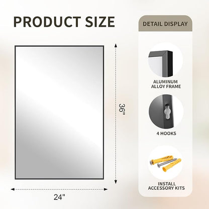 FICTOR Bathroom Vanity Mirror-Black, Shatterproof & Anti-Rust, Wall Mount - Image 2