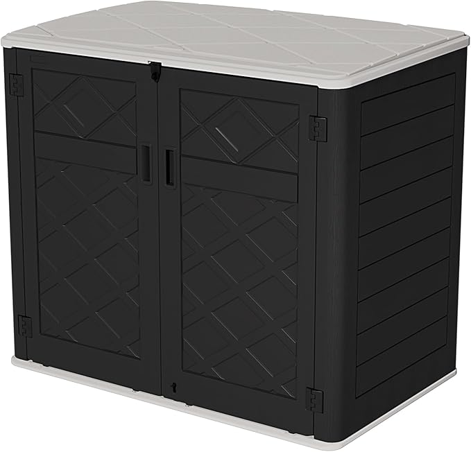 HOMSPARK Storage Shed Weather Resistance, Multi-Purpose Outdoor Storage Cabinet for Backyards and Patios, Horizontal Storage Shed for Lawnmower, Patio Accessories (Black & White, X Large - 48 cu.ft)