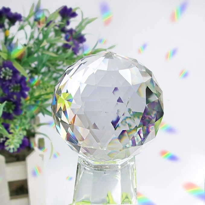 2 Pack Clear Glass Crystal Ball Prisms Window Rainbow Maker Sphere Faceted Gazing Ball Prism Prism Suncatcher for Home Décor, Feng Shui, (60mm /2.36inch, 2 pcs)