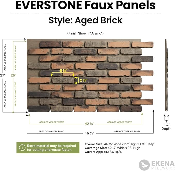 EverStone Aged Brick Faux Brick Panel, 46 7/8"W x 27"H x 1 1/4"D, Stratus Color - Image 2