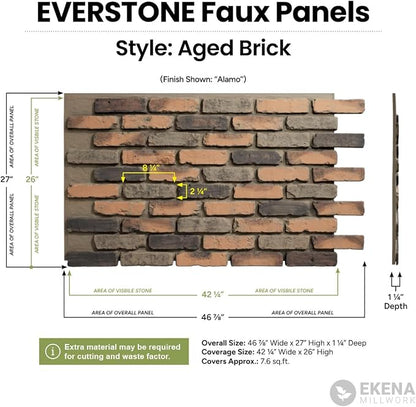 EverStone Aged Brick Faux Brick Panel, 46 7/8"W x 27"H x 1 1/4"D, Stratus Color - Image 2