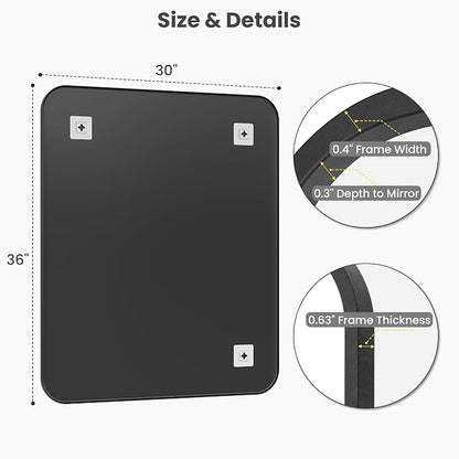 30x36 Inch Matte Black Bathroom Vanity Mirrors | Flush Mount Deep Set Metal - Image 7