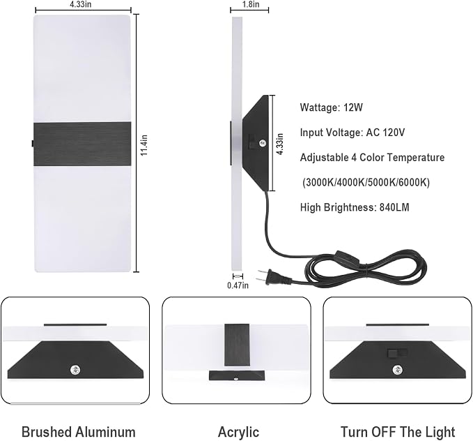 TRLIFE Modern LED Wall Sconce, Adjustable 4 Color Temperature 12W Morden Wall - Image 3