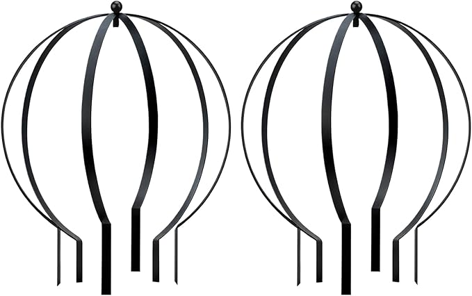 2 Pcs Garden Large Metal Circle Trellis Garden Obelisk Sculpture Globe Trellis for Climbing Plants Outdoor Potted Round Planter Trellis Garden Decor for Patio Doorway Black 25.20 x 21.26''