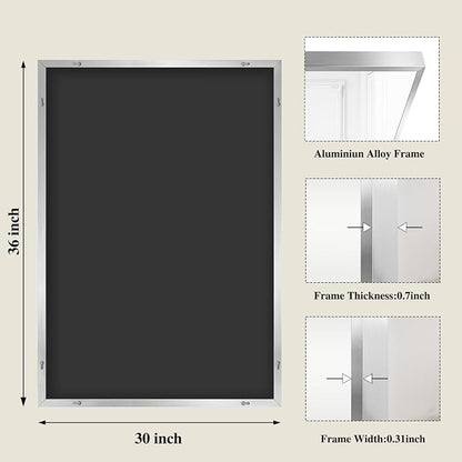 Koonmi Silver Rectangle Wall Mirror, 30x36 Inch Bathroom Mirror, Aluminum Frame - Image 2
