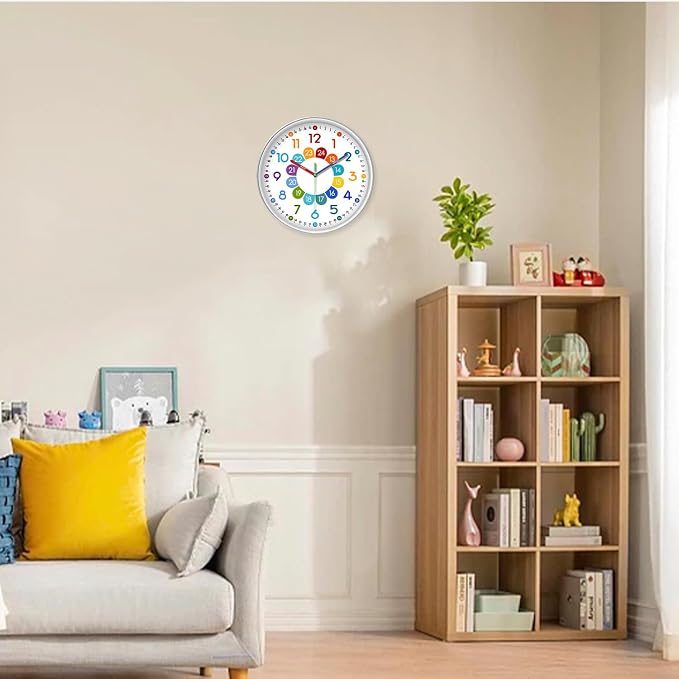 XFM Kids Wall Clock12 Inch Silent Non Ticking Kids Teaching Clocks Battery - Image 4