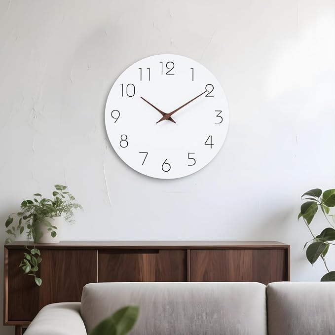 Mosewa Wall Clock 10 Inch Silent Non Ticking Battery Operated White Modern - Image 9