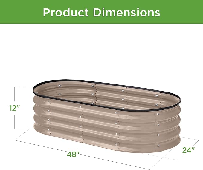 Best Choice Products 4x2x1ft Outdoor Metal Raised Garden Bed, Oval Deep Root Planter Box for Vegetables, Flowers, Herbs, and Succulents w/ 51 Gallon Capacity, Rubber Edge Guard - Taupe