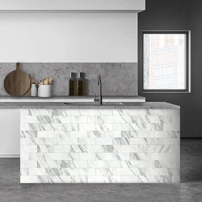 AULIGET 100-Piece White Marble Look Peel and Stick Backsplash Wall Tiles - Image 8