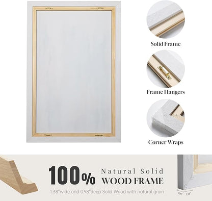 Large White Framed Blue and Gold Abstract Canvas Wall Art, 2 Piece Modern - Image 7