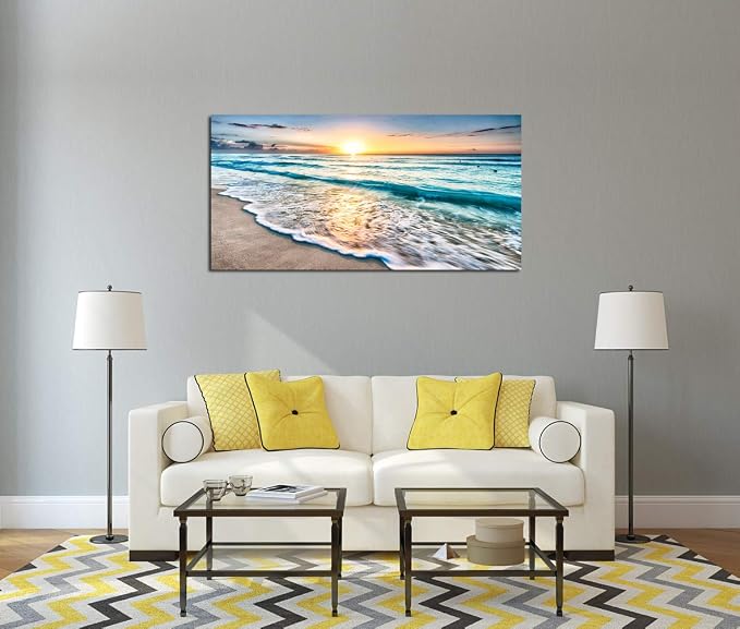 Baisuart S02250 Canvas Prints Wall Art Beach Sunset Ocean Waves Nature Pictures - Image 5