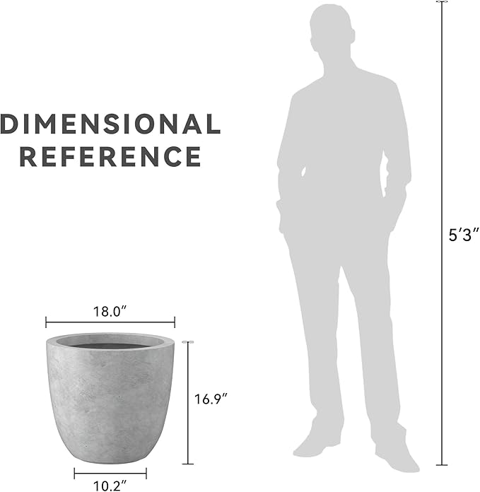 Kante 18 Inch Dia Round Concrete Planter, Indoor Outdoor Large Plant Pot with Drainage Hole and Rubber Plug for Home Patio Garden, Natural Concrete