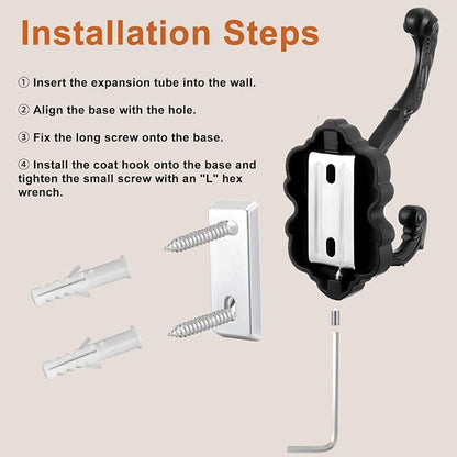 Zonon 2 Pcs Black Wall Hooks Set Vintage Coat & Towel Hooks - Image 4