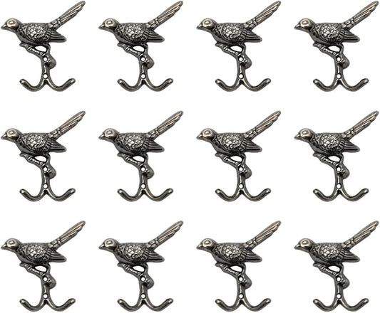 12 pcs Antique Silver Bird Decorative Wall Hooks - Image 2
