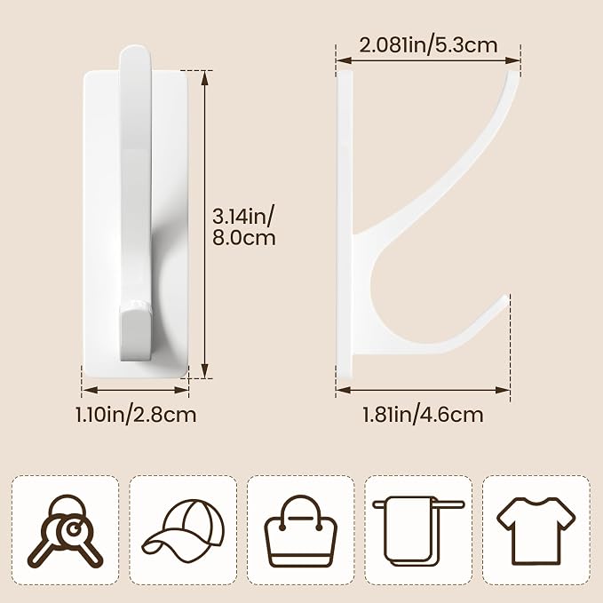 pickpiff White Self Adhesive Coat Hooks - Image 4