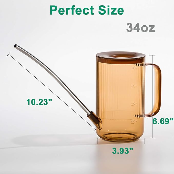 Tennedriv Green Long Spout Watering Can Indoor, Small Watering Cans for House Plants, Flowers, Succulents (Brown)