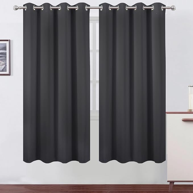 LEMOMO Blackout Curtains 66 x 72 Inch Long Dark Grey Curtains Set of 2 Panels by Lemomo