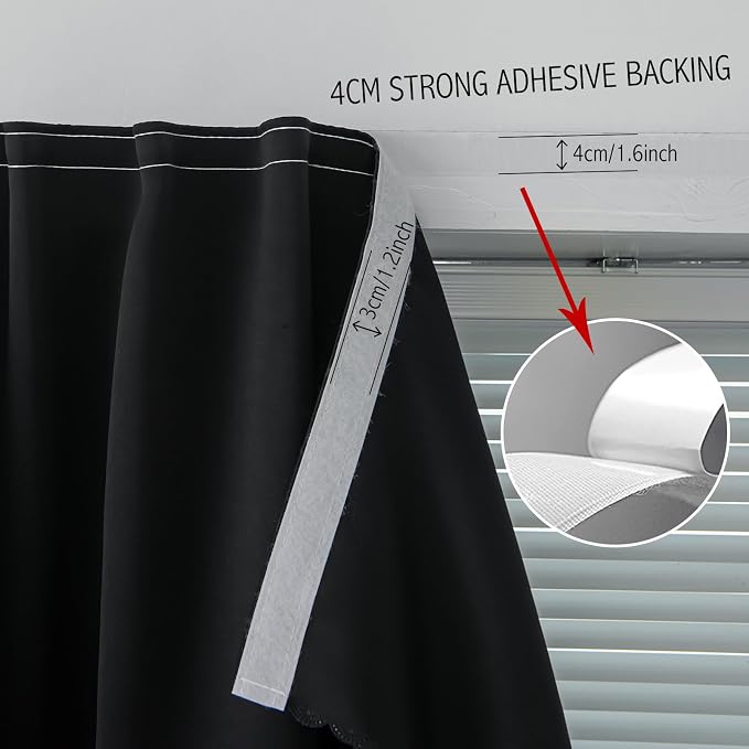 Thermal Blackout Curtains with Self-Adhesive Tape, No Rod No Drill Easy Install - Image 6