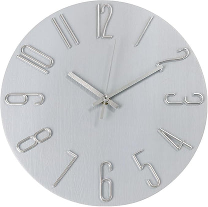Wall Clock 12 Inch Silent Non-Ticking Imitation Wood Indoor Clock Round Gray by BAKBRAND