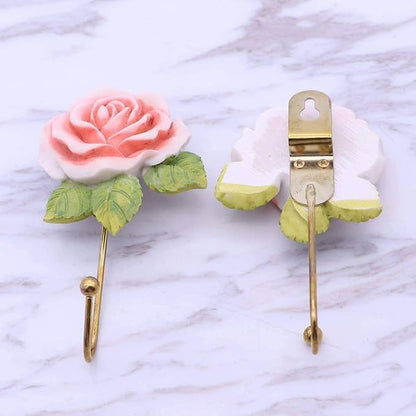 2 Pcs Pink Rose Decorative Wall Hooks, Fancy Resin Flower Towel & Key Hooks - Image 6
