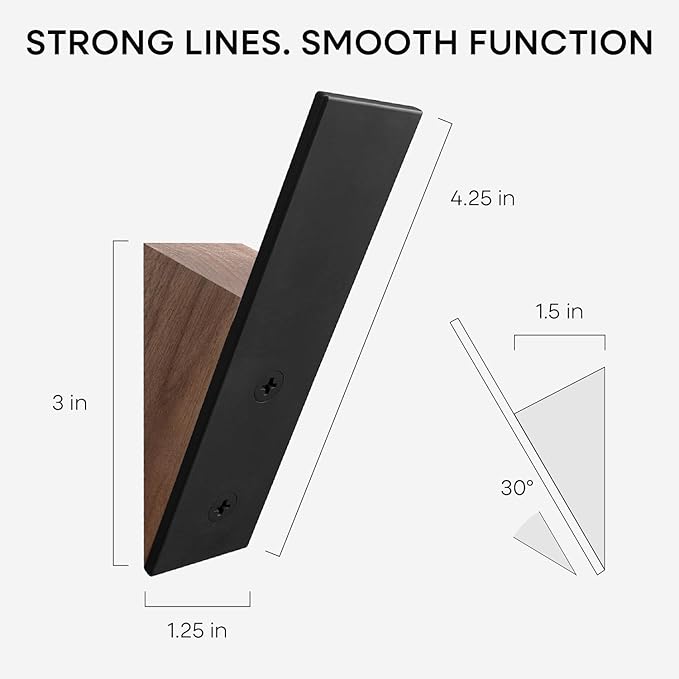 Homeforia Walnut Wood Coat Hooks, High End Walnut Wood & Black Metal Wall - Image 4