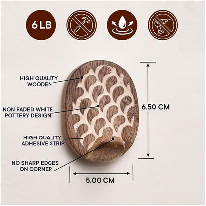 IndianShelf 6 Lb- 24 Pieces Decorative Wood Adhesive Wall Hooks–Boho Peel and - Image 7
