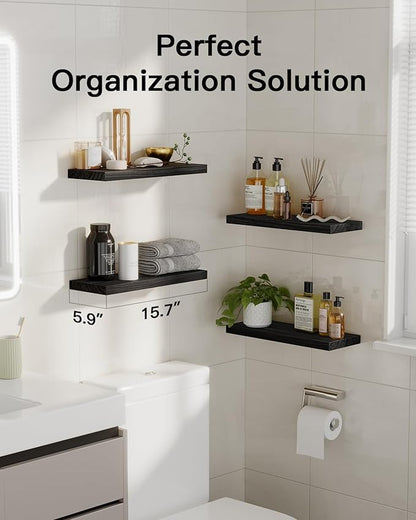 AMADA HOMEFURNISHING Floating Shelves, Paulownia Wood Wall Shelves - Image 2