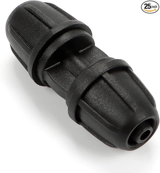 1/4 Inch Drip Irrigation Anti-leak Coupling Fittings, 25 Pieces 1/4'' Drip Line Barbed Locked Coupler Connectors for 1/4 Inch Irrigation Tubing for Garden Drip Systems
