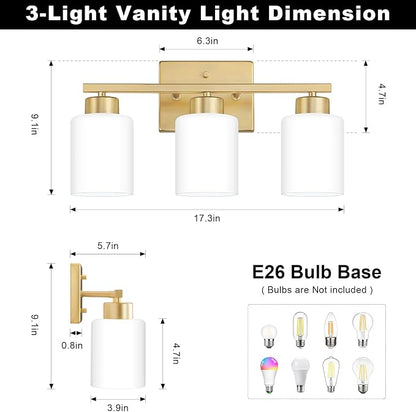 FonmYim Gold Bathroom Light Fixtures, 3-Light Modern Vanity Light Over Mirror - Image 2