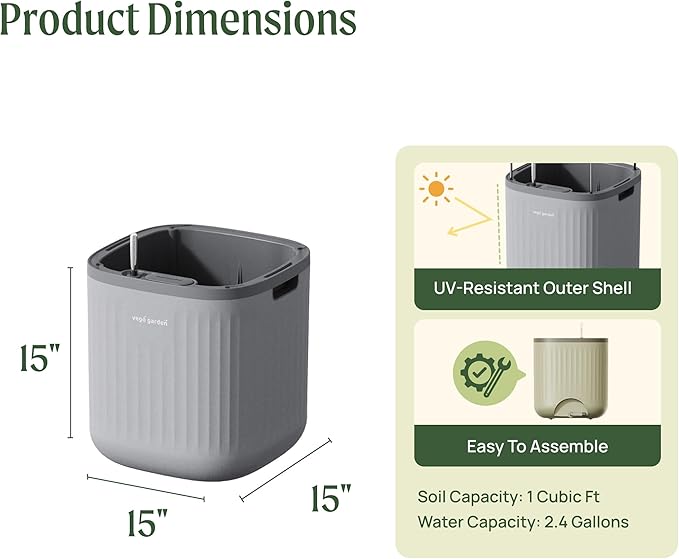 Vego garden Self Watering Pots Home Planters with Water Gauge for Effortless Indoor Plants Fog Gray