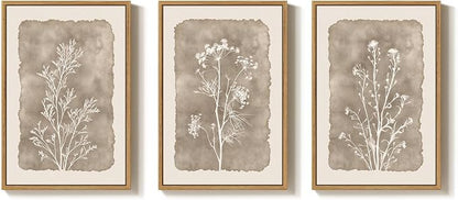 3 Piece Framed Neutral Botanical Wall Art Set, Large Farmhouse Floral Canvas - Image 6