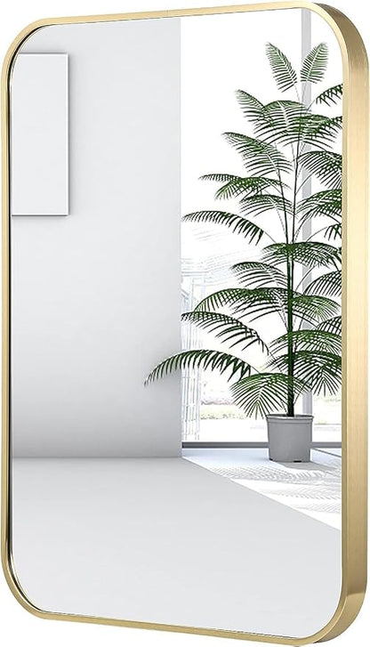 16x24 Inch Gold Bathroom Mirror, Brushed Brass Gold Metal Framed Rectangular by JENBELY