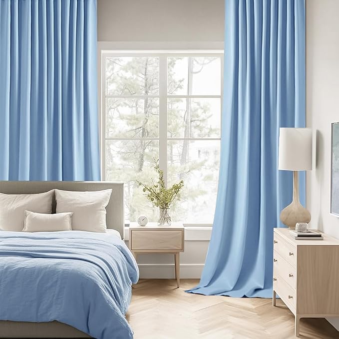 MIULEE Sky Blue Back Tab Blackout Curtains 108 Inch Long 2 Panels Set - Image 2