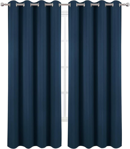 LEMOMO Blackout Curtains 52 x 120 Inch Long Navy Blue Curtains Set of 2 Panels - Image 2