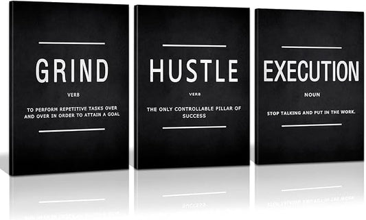 KAWAHONE Canvas Painting Wall Art, Grind Hustle Execution Motivational Wall Art by KAWAHONE