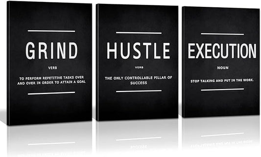 KAWAHONE Grind Hustle Execution Quotes Framed Wall Art, Inspirational Painting by KAWAHONE