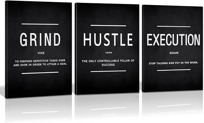 Large Office Painting, Grind Hustle Execution Motivational Poster Entrepreneur by KAWAHONE