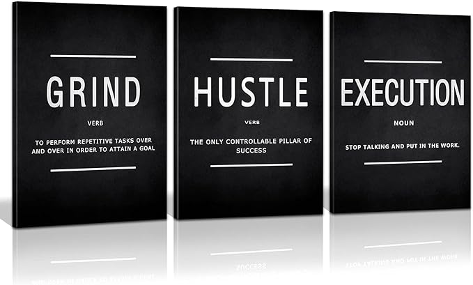 KAWAHONE Canvas Painting Wall Art, Grind Hustle Execution Motivational Wall Art by KAWAHONE