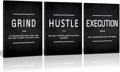 KAWAHONE Canvas Painting Wall Art, Grind Hustle Execution Motivational Wall Art by KAWAHONE