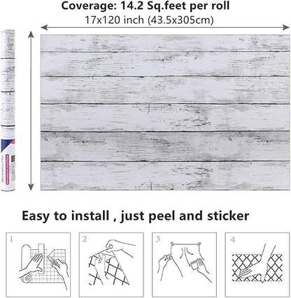 Arthome 17''x120'' White Wood Contact Paper, Peel and Stick Vinyl Wallpaper - Image 7