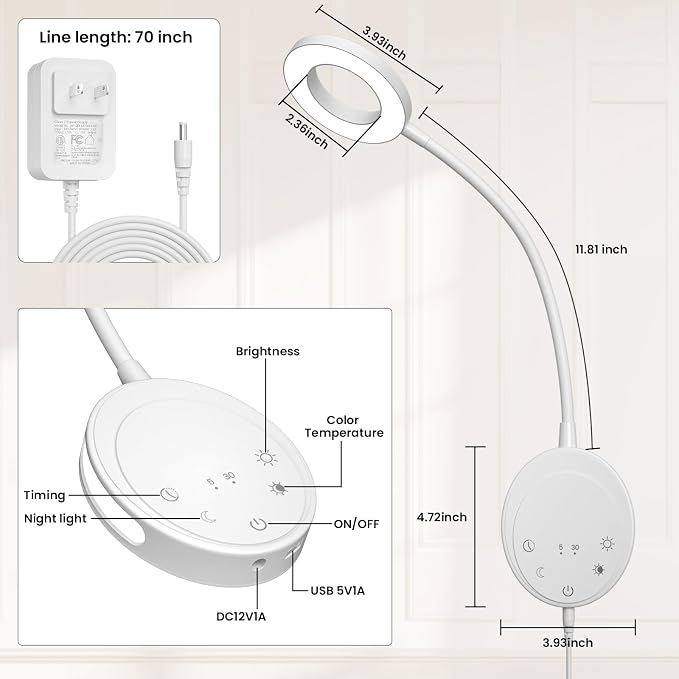 Wall Mounted Reading Light, Headboard Reading Lamp - Image 8