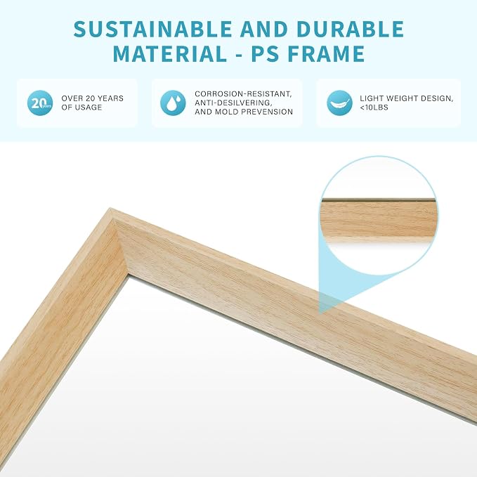 Oak Wood Effect Framed Wall Mirror, 32x40 Rectangle Mirror, Anti-desilvering - Image 4