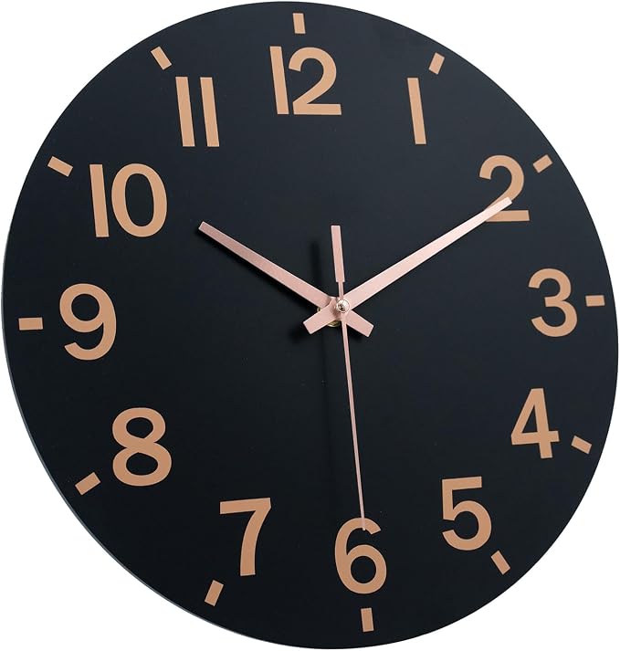 HZDHCLH Wall Clock 12 Inch Silent Non Ticking Wood Battery Operated Black - Image 6