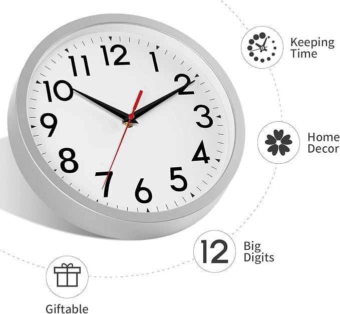 DAXSMY 12 Inch Wall Clock Battery Operated Silent Non Ticking Analog Modern - Image 8